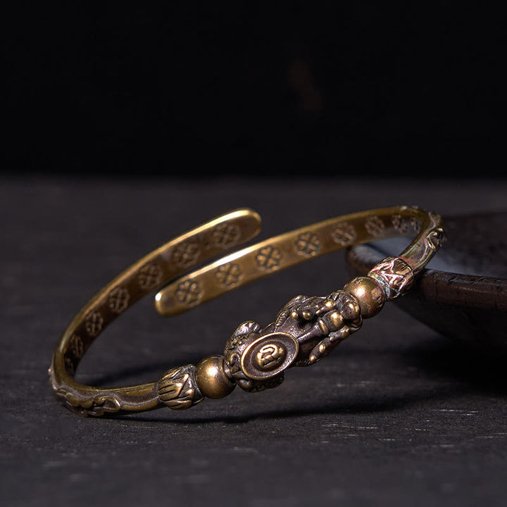 Buddha Stones Pi Xiu Carrying Coin Ingot Copper Brass Luck Wealth Bracelet Bangle - PiXiu Carrying Ingot (Wrist Circumference: 14-15cm) - image 7