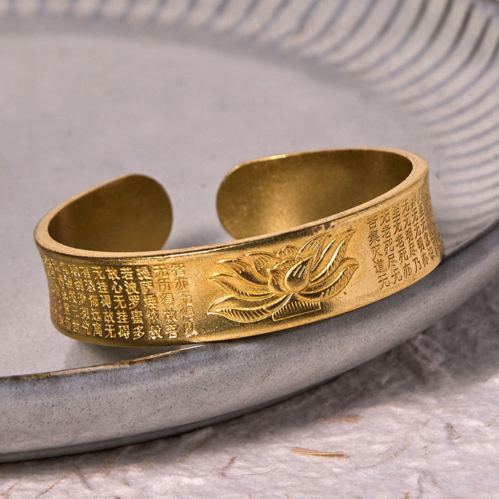 Buddha Stones Heart Sutra Lotus Flower Copper Brass Peace Cuff Bracelet Bangle - image 9
