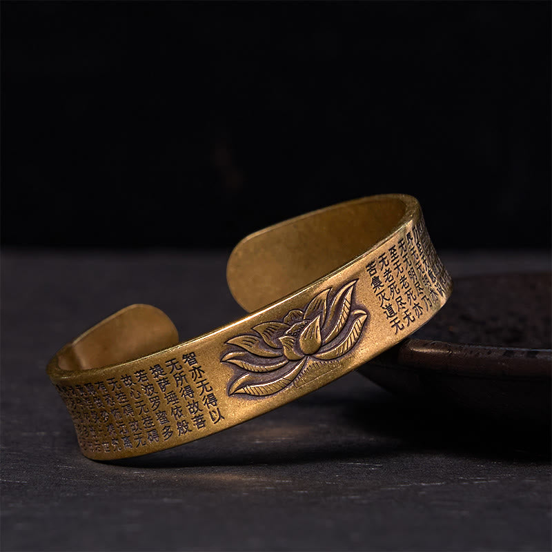 Buddha Stones Heart Sutra Lotus Flower Copper Brass Peace Cuff Bracelet Bangle - Vintage(Wrist Circumference: 14-17cm) - image 1