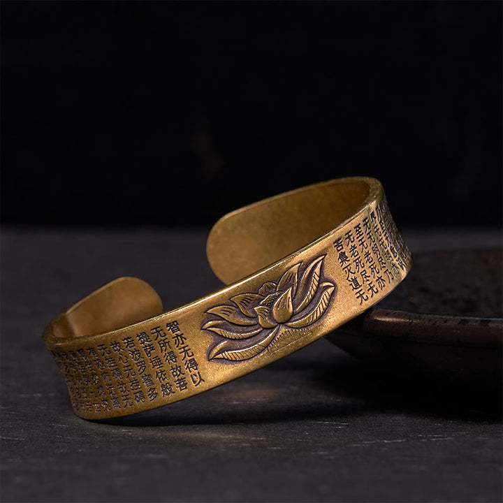 Buddha Stones Heart Sutra Lotus Flower Copper Brass Peace Cuff Bracelet Bangle - Vintage(Wrist Circumference: 14-17cm) - image 1