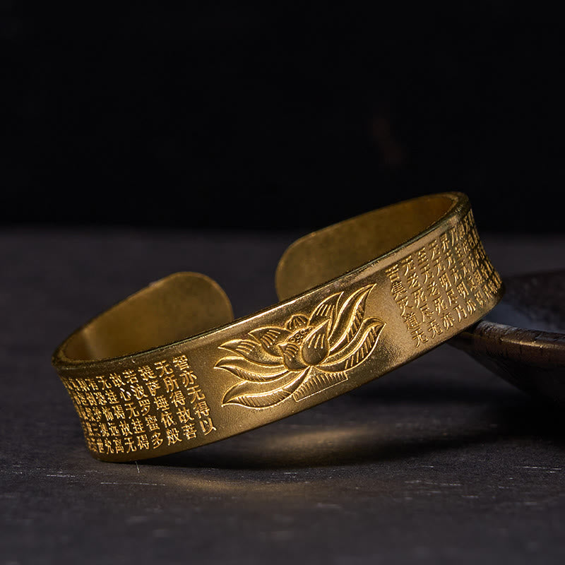 Buddha Stones Heart Sutra Lotus Flower Copper Brass Peace Cuff Bracelet Bangle - Polished(Wrist Circumference: 14-17cm) - image 7