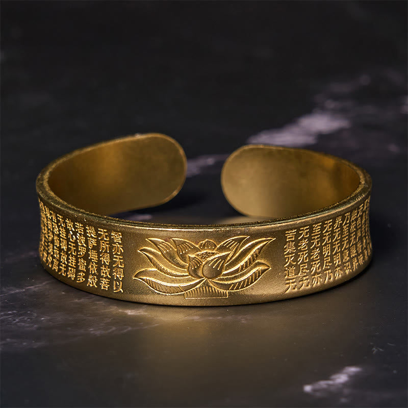 Buddha Stones Heart Sutra Lotus Flower Copper Brass Peace Cuff Bracelet Bangle - image 8