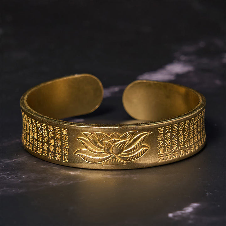 Buddha Stones Heart Sutra Lotus Flower Copper Brass Peace Cuff Bracelet Bangle - image 8
