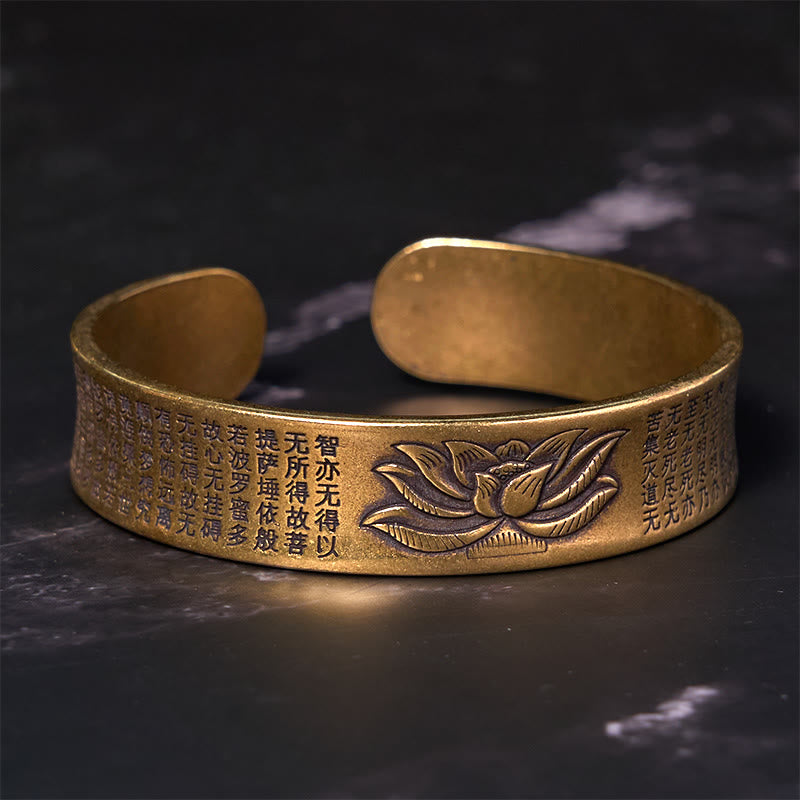 Buddha Stones Heart Sutra Lotus Flower Copper Brass Peace Cuff Bracelet Bangle - image 2