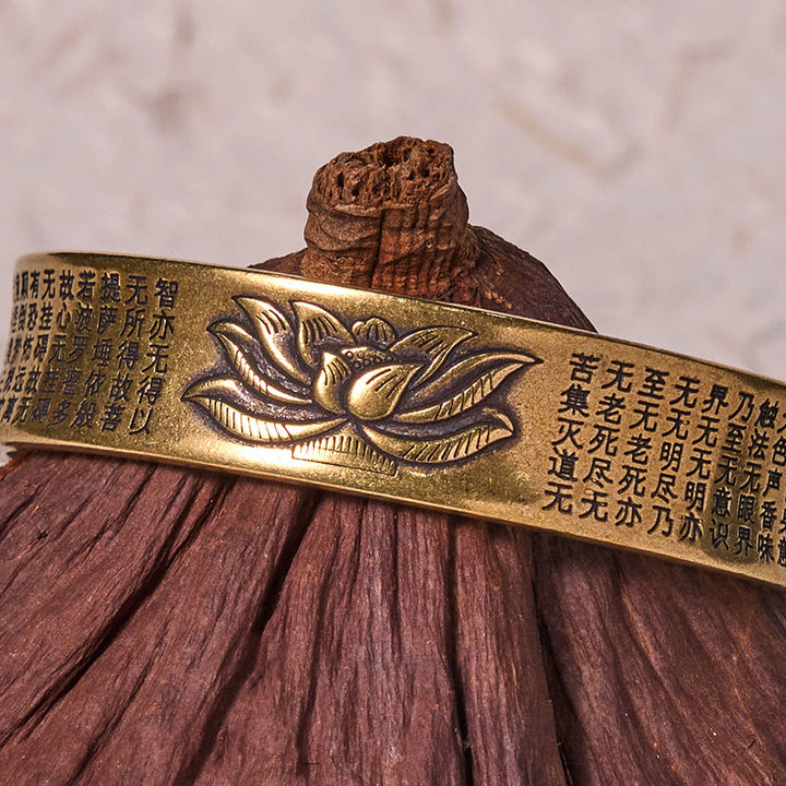 Buddha Stones Heart Sutra Lotus Flower Copper Brass Peace Cuff Bracelet Bangle - image 4