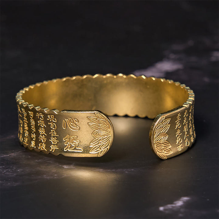 Buddha Stones Heart Sutra Lotus Flower Copper Brass Peace Enlightenment Cuff Bracelet Bangle - image 11