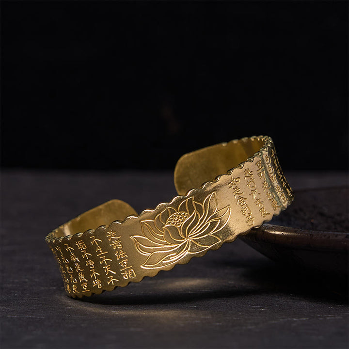 Buddha Stones Heart Sutra Lotus Flower Copper Brass Peace Enlightenment Cuff Bracelet Bangle - Polished(Wrist Circumference: 14-17cm) - image 9