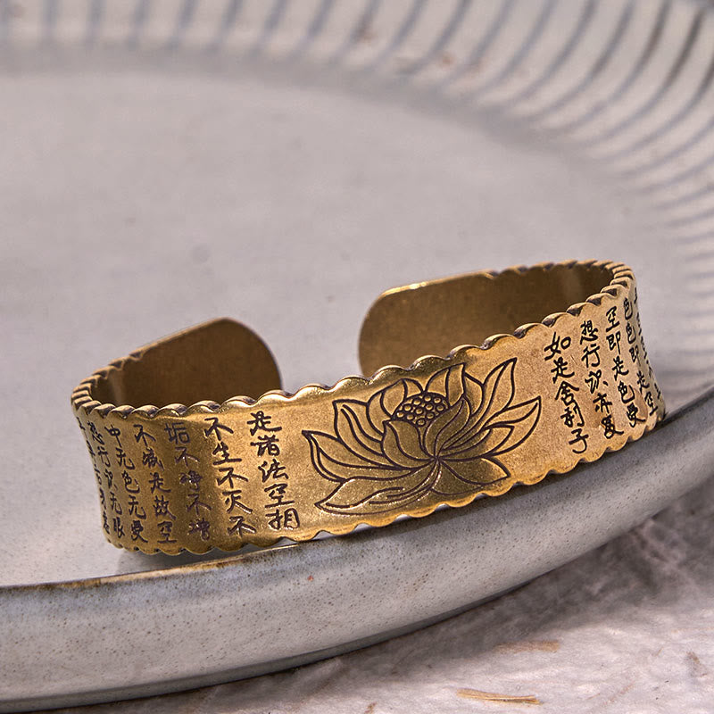 Buddha Stones Heart Sutra Lotus Flower Copper Brass Peace Enlightenment Cuff Bracelet Bangle - image 5