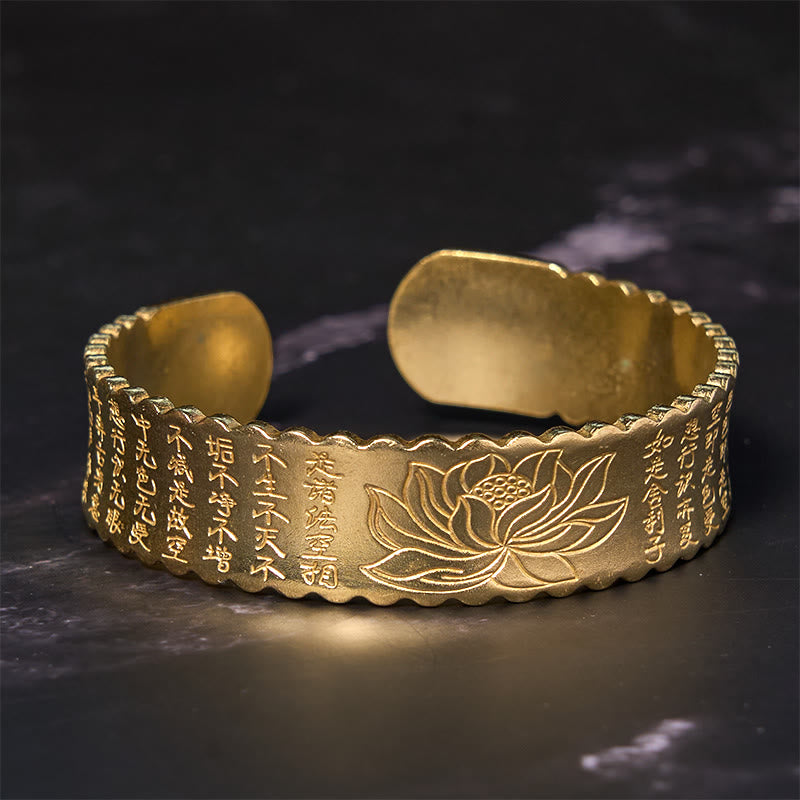 Buddha Stones Heart Sutra Lotus Flower Copper Brass Peace Enlightenment Cuff Bracelet Bangle - image 10