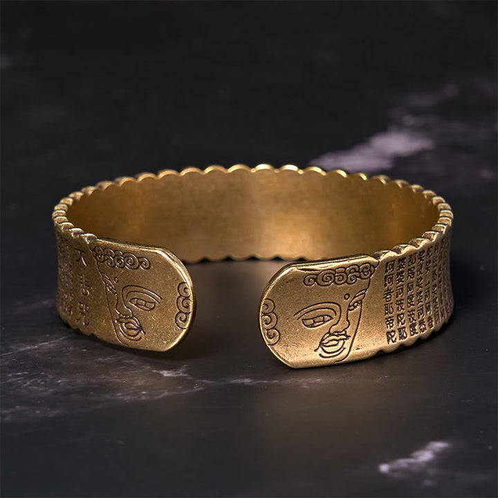 Buddha Stones Heart Sutra Lotus Flower Copper Brass Peace Enlightenment Cuff Bracelet Bangle - image 4