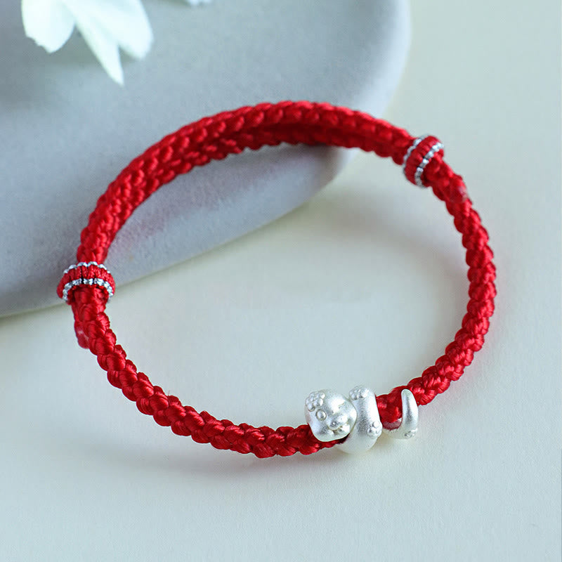 Buddha Stones Handmade 999 Sterling Silver Year Of Snake Red String Luck Braided Bracelet