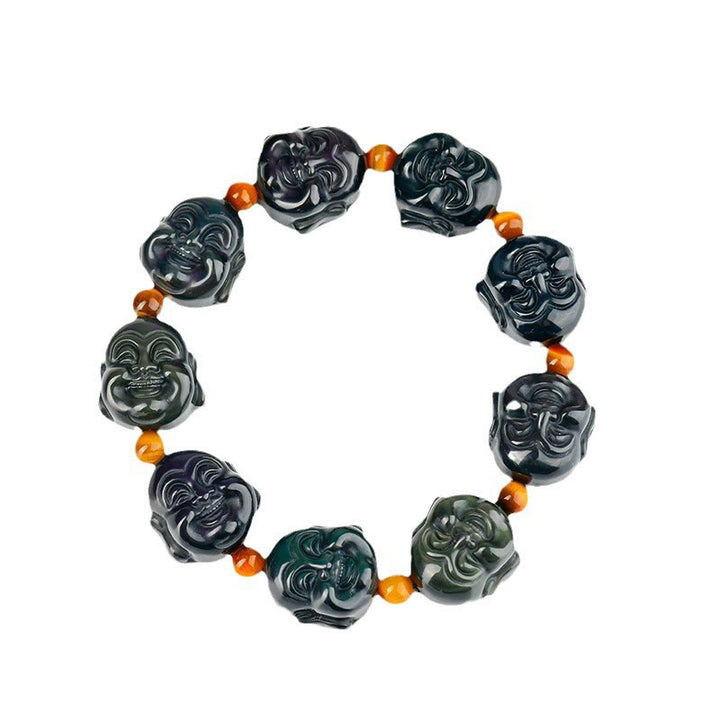 Buddha Stones Rainbow Obsidian Laughing Buddha Positive Transformation Bracelet