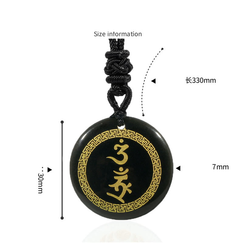 Buddha Stones Surrounding Swastika Pattern Vajra Protection Mantra Natural Various Crystal Black Obsidian Fulfilment Necklace Pendant