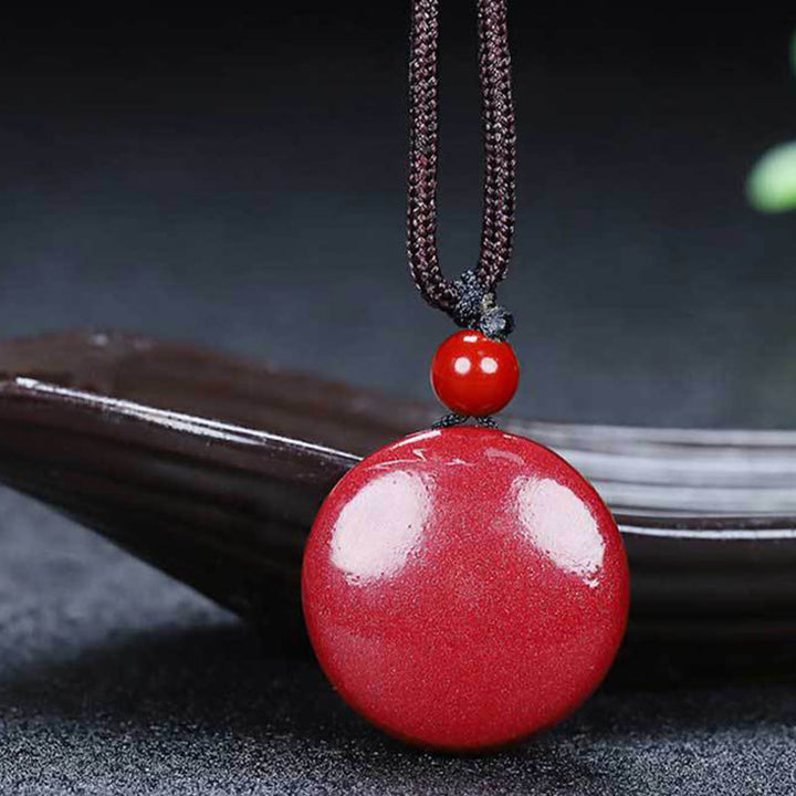 Buddha Stones Natural Cinnabar Yin Yang Design Braided String Blessing Necklace Pendant