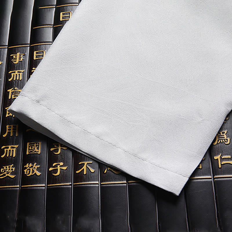 Buddha Stones Chinese New Year Embroidered Dragon Frog-button Tang Suit Hanfu Traditional Uniform Long Sleeve Top Pants Clothing Men's Set - image 12