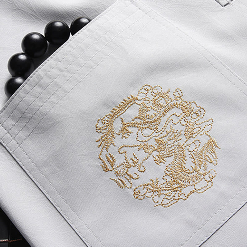 Buddha Stones Chinese New Year Embroidered Dragon Frog-button Tang Suit Hanfu Traditional Uniform Long Sleeve Top Pants Clothing Men's Set - image 9