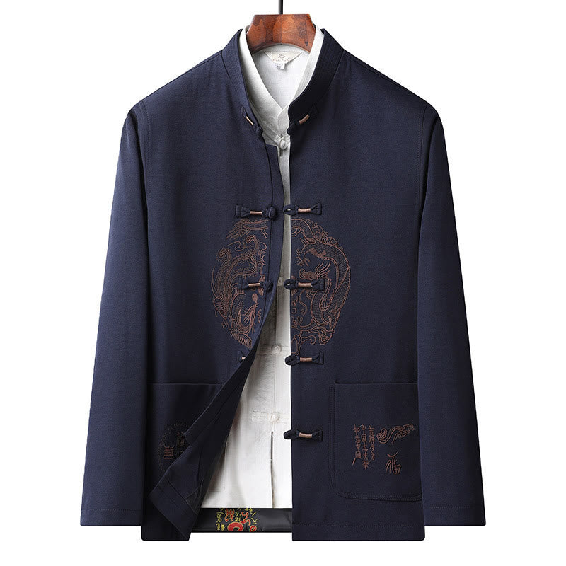 Buddha Stones Chinese New Year Embroidered Tang Suit Hanfu Traditional Uniform Long Sleeve Top Pants Clothing Men's Set - DarkBlue-Top - US/UK/AU46，EU56 (5XL) - image 16