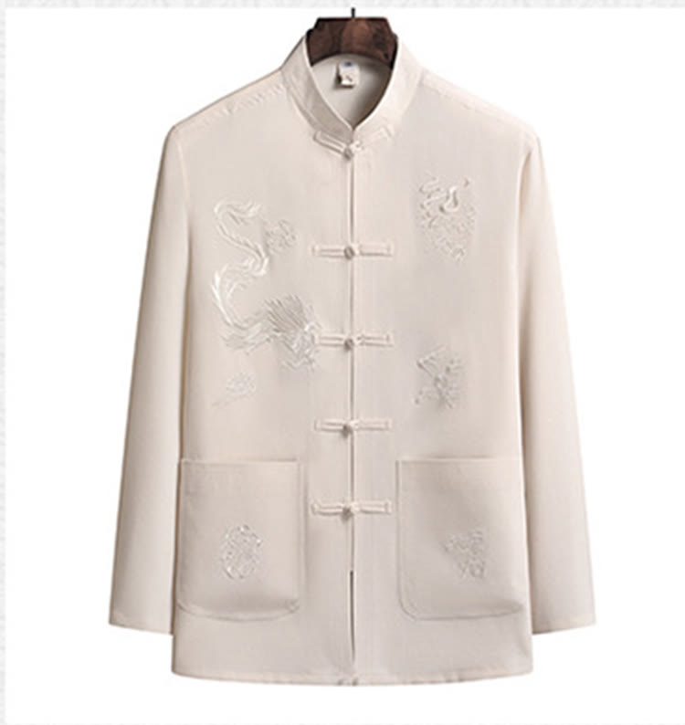 Buddha Stones Chinese New Year Embroidered Dragon Frog-button Tang Suit Hanfu Long Sleeve Top Pants Clothing Men's Set - image 18