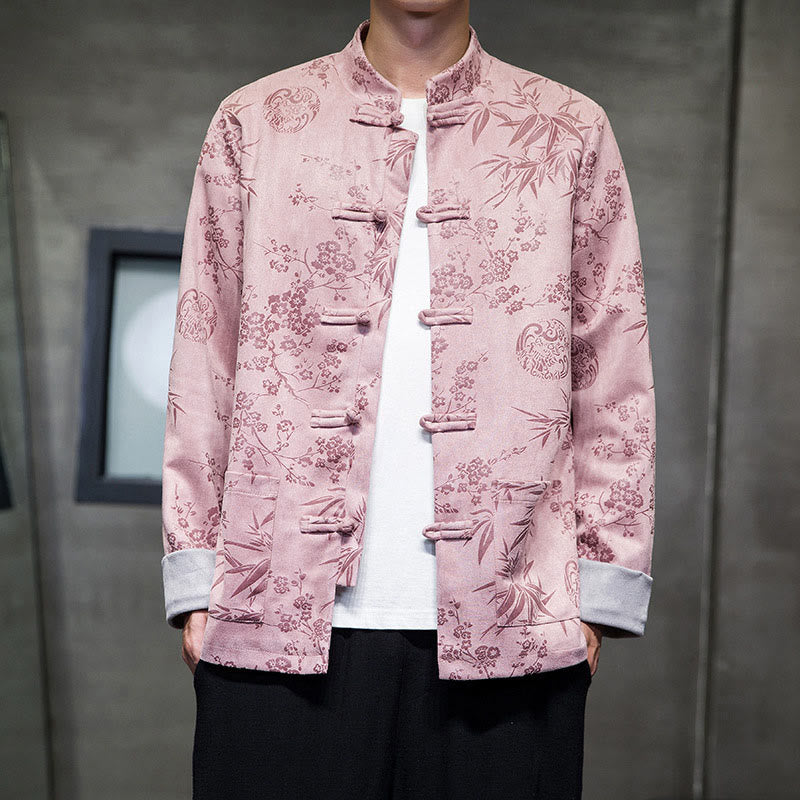Buddha Stones Chinese New Year Clothes Flowers Bamboo Solid Color Cuff Frog-button Tang Suit Cotton Men's Jacket Shirt With Pockets - image 34