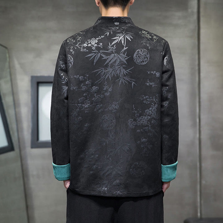 Buddha Stones Chinese New Year Clothes Flowers Bamboo Solid Color Cuff Frog-button Tang Suit Cotton Men's Jacket Shirt With Pockets - image 27