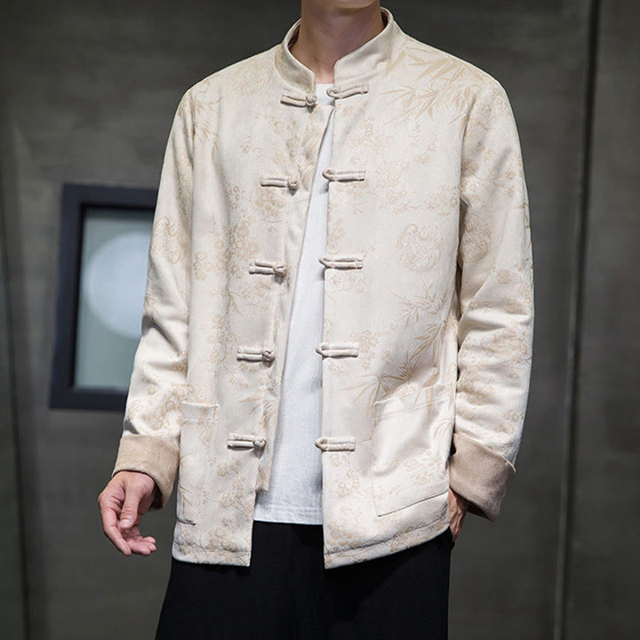 Buddha Stones Chinese New Year Clothes Flowers Bamboo Solid Color Cuff Frog-button Tang Suit Cotton Men's Jacket Shirt With Pockets - image 46