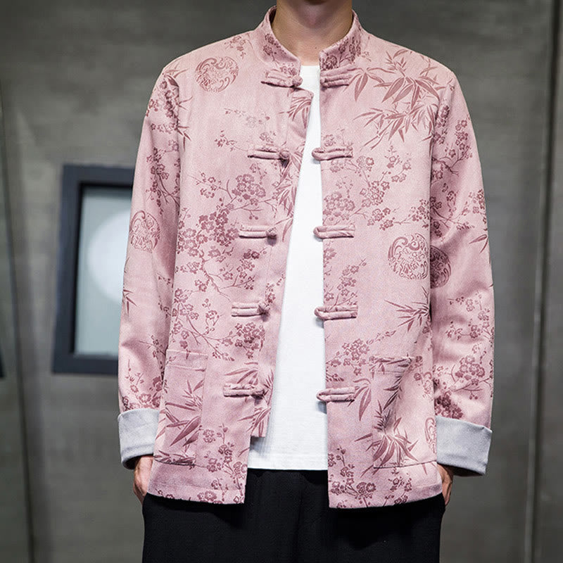 Buddha Stones Chinese New Year Clothes Flowers Bamboo Solid Color Cuff Frog-button Tang Suit Cotton Men's Jacket Shirt With Pockets - image 36