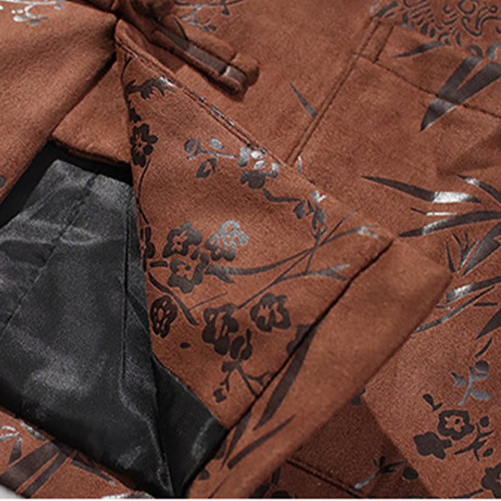 Buddha Stones Chinese New Year Clothes Flowers Bamboo Solid Color Cuff Frog-button Tang Suit Cotton Men's Jacket Shirt With Pockets - image 21