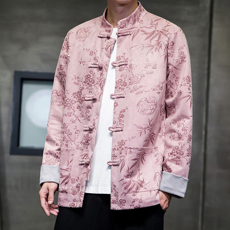 Buddha Stones Chinese New Year Clothes Flowers Bamboo Solid Color Cuff Frog-button Tang Suit Cotton Men's Jacket Shirt With Pockets - image 40