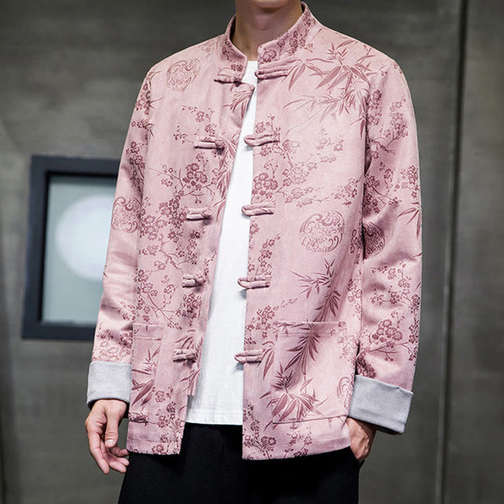 Buddha Stones Chinese New Year Clothes Flowers Bamboo Solid Color Cuff Frog-button Tang Suit Cotton Men's Jacket Shirt With Pockets - image 40