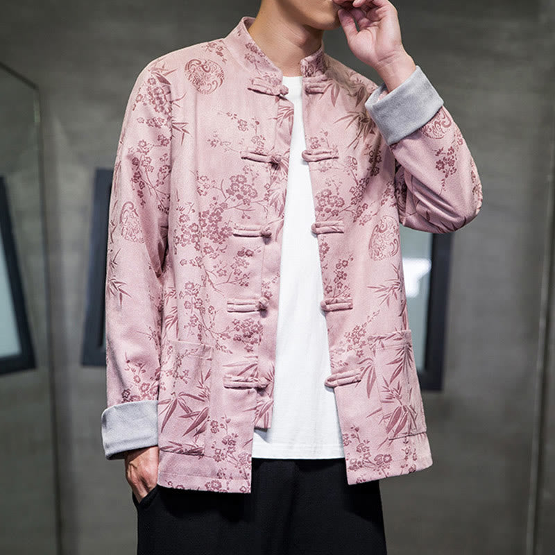 Buddha Stones Chinese New Year Clothes Flowers Bamboo Solid Color Cuff Frog-button Tang Suit Cotton Men's Jacket Shirt With Pockets - image 41
