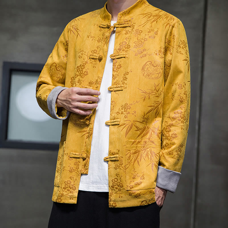 Buddha Stones Chinese New Year Clothes Flowers Bamboo Solid Color Cuff Frog-button Tang Suit Cotton Men's Jacket Shirt With Pockets - image 8