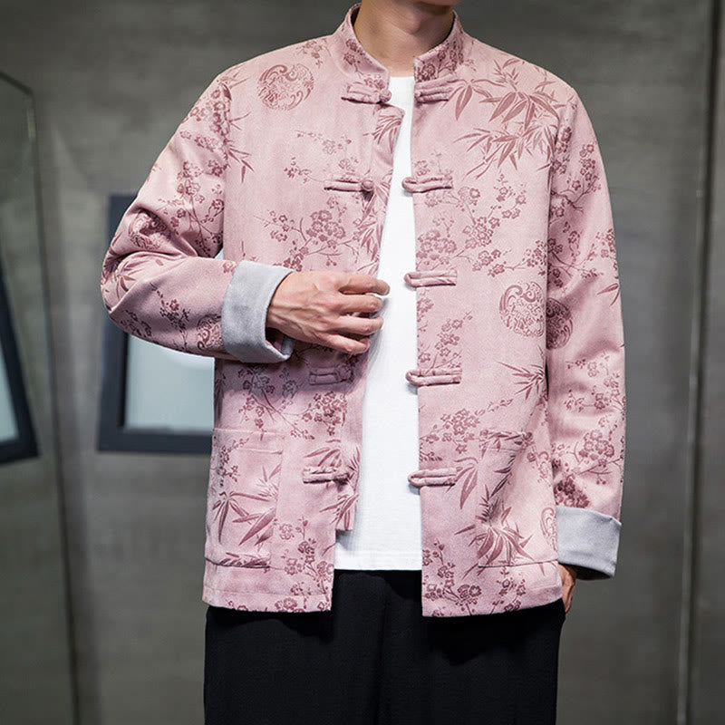 Buddha Stones Chinese New Year Clothes Flowers Bamboo Solid Color Cuff Frog-button Tang Suit Cotton Men's Jacket Shirt With Pockets - image 42