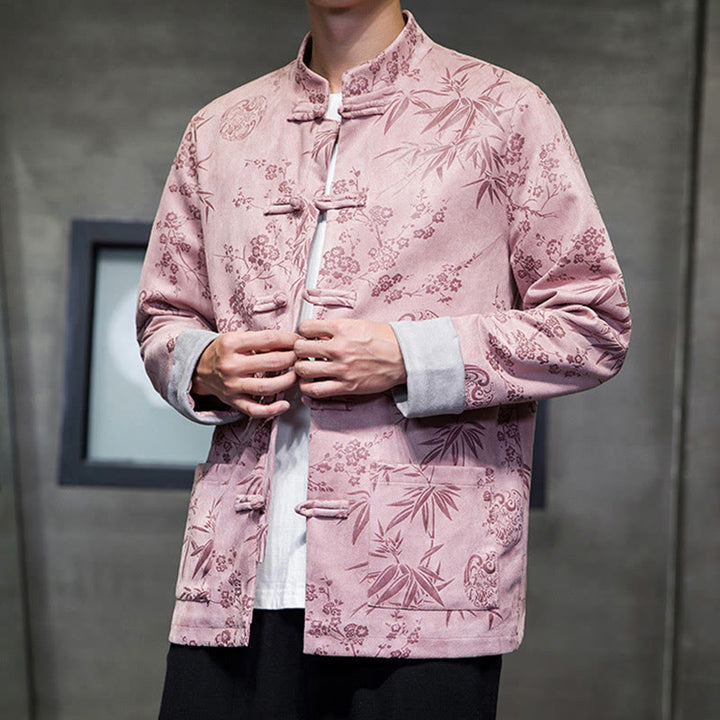 Buddha Stones Chinese New Year Clothes Flowers Bamboo Solid Color Cuff Frog-button Tang Suit Cotton Men's Jacket Shirt With Pockets - image 39