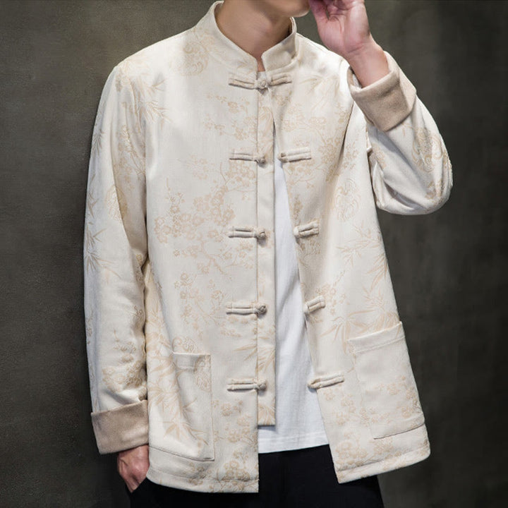 Buddha Stones Chinese New Year Clothes Flowers Bamboo Solid Color Cuff Frog-button Tang Suit Cotton Men's Jacket Shirt With Pockets - image 51