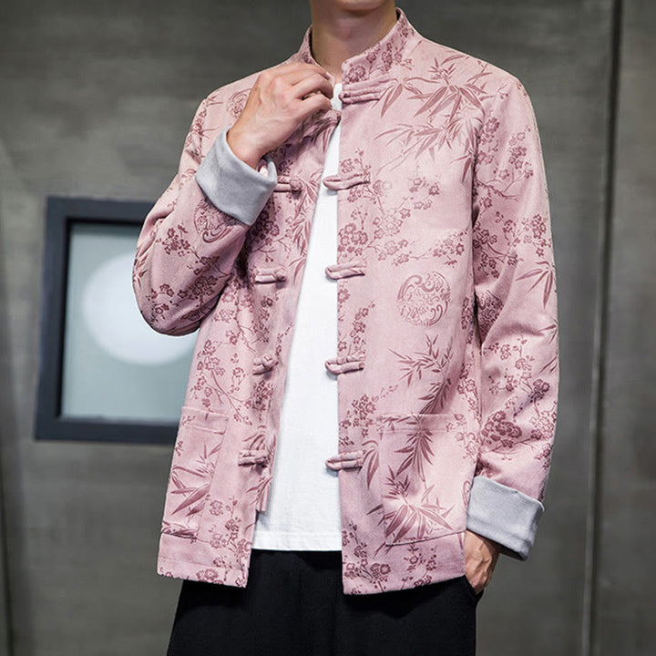 Buddha Stones Chinese New Year Clothes Flowers Bamboo Solid Color Cuff Frog-button Tang Suit Cotton Men's Jacket Shirt With Pockets - image 38