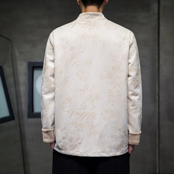 Buddha Stones Chinese New Year Clothes Flowers Bamboo Solid Color Cuff Frog-button Tang Suit Cotton Men's Jacket Shirt With Pockets - image 47