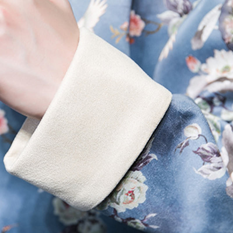 Buddha Stones Chinese New Year Clothes Flowers Fan Birds Frog-button Tang Suit Cotton Men's Jacket Shirt With Pockets - image 18