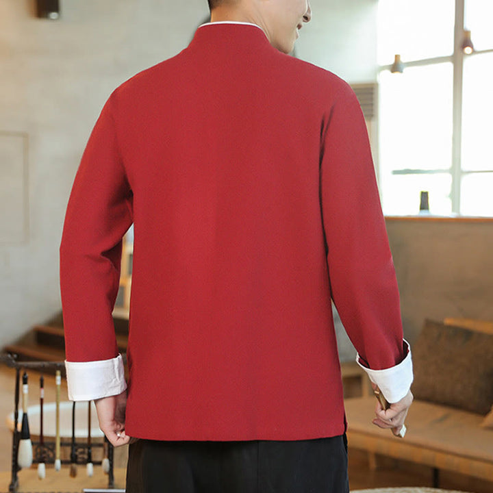 Buddha Stones Chinese New Year Flying Crane Embroidery Frog-button Tang Suit Cotton Men's Jacket Shirt - image 5