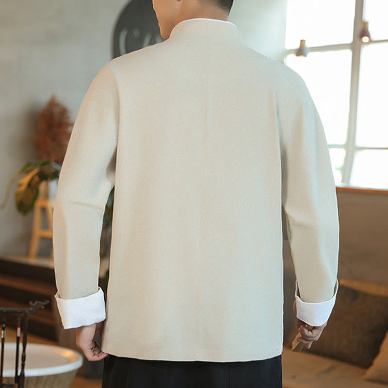 Buddha Stones Chinese New Year Flying Crane Embroidery Frog-button Tang Suit Cotton Men's Jacket Shirt - image 21