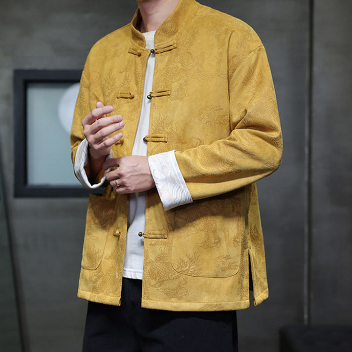 Buddha Stones Chinese New Year Kirin Print Frog-button Tang Suit Men's Jacket Shirt With Pockets - image 7