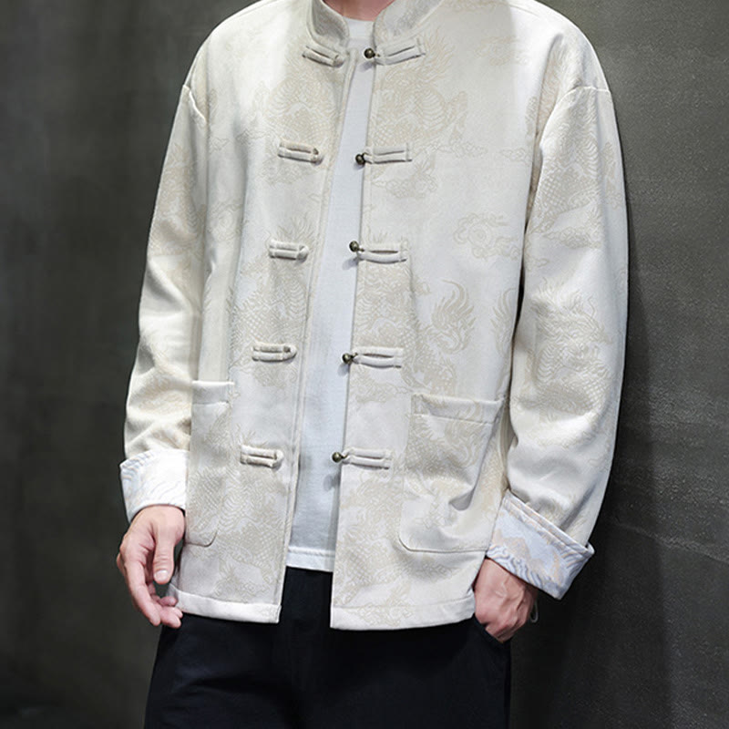 Buddha Stones Chinese New Year Kirin Print Frog-button Tang Suit Men's Jacket Shirt With Pockets - image 26