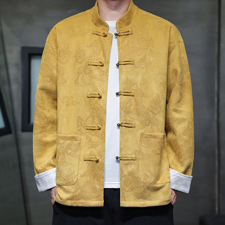 Buddha Stones Chinese New Year Kirin Print Frog-button Tang Suit Men's Jacket Shirt With Pockets - image 0