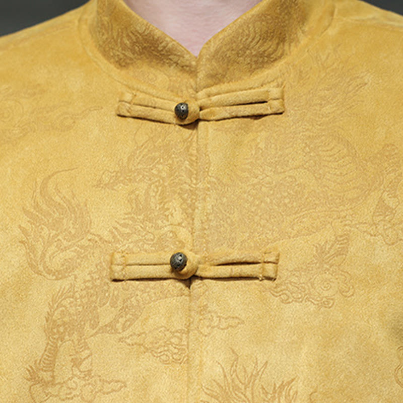 Buddha Stones Chinese New Year Kirin Print Frog-button Tang Suit Men's Jacket Shirt With Pockets - image 9