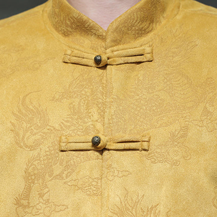 Buddha Stones Chinese New Year Kirin Print Frog-button Tang Suit Men's Jacket Shirt With Pockets - image 9