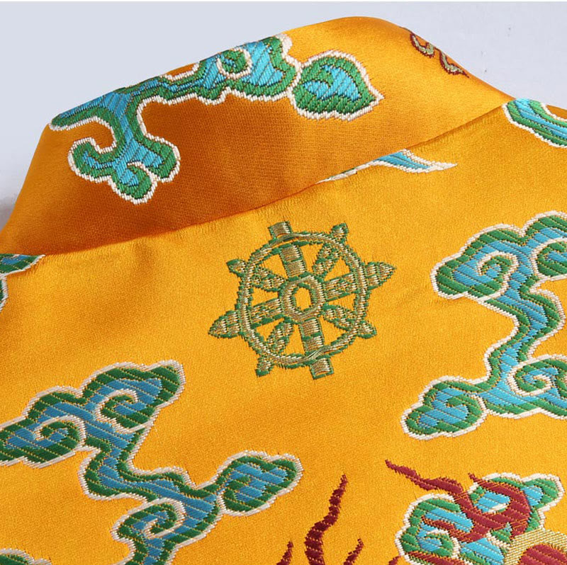 Buddha Stones Chinese New Year Dragon Embroidery Auspicious Clouds Frog-button Tang Suit Men's Jacket Shirt