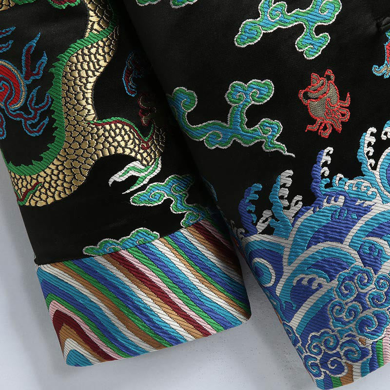 Buddha Stones Chinese New Year Dragon Embroidery Auspicious Clouds Frog-button Tang Suit Men's Jacket Shirt - image 15