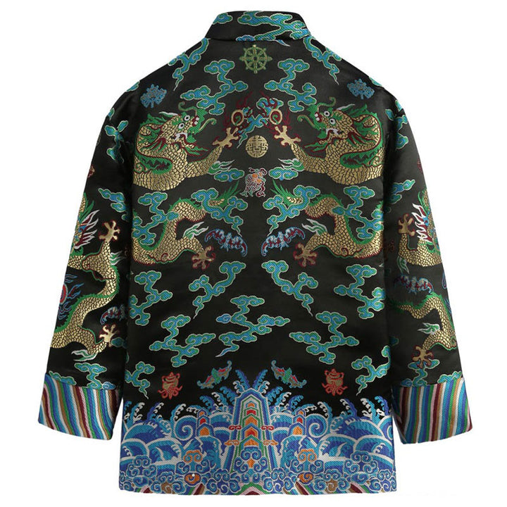 Buddha Stones Chinese New Year Dragon Embroidery Auspicious Clouds Frog-button Tang Suit Men's Jacket Shirt - image 13