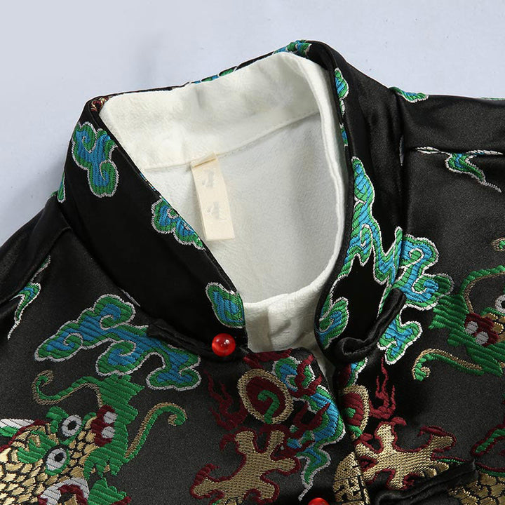 Buddha Stones Chinese New Year Dragon Embroidery Auspicious Clouds Frog-button Tang Suit Men's Jacket Shirt - image 14