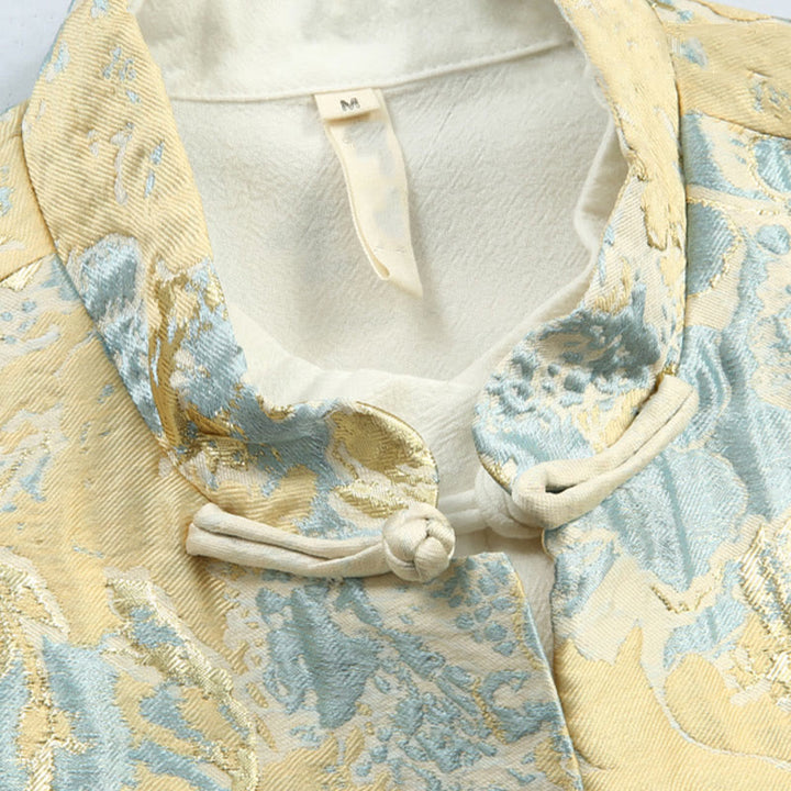 Buddha Stones Chinese New Year Jacquard Embroidery Frog-button Tang Suit Men's Jacket Shirt With Pockets - image 2