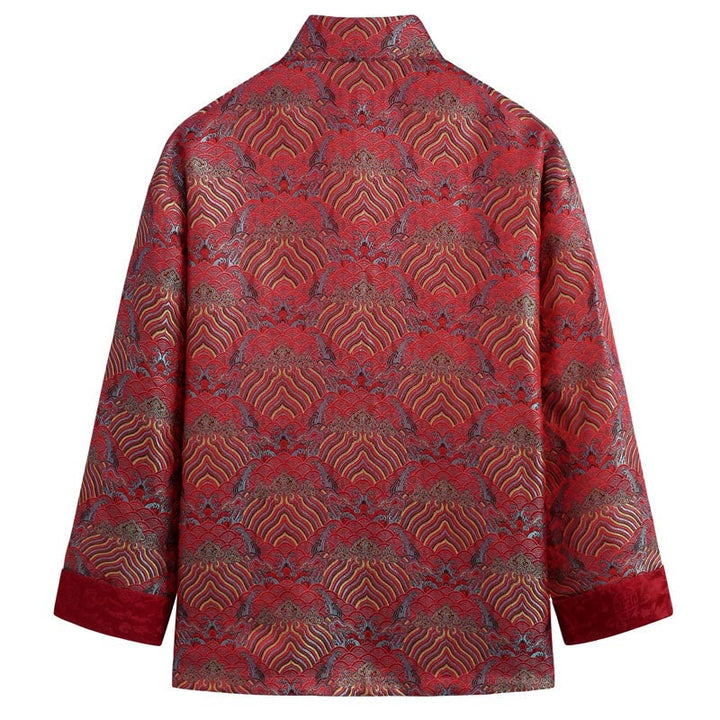 Buddha Stones Chinese New Year Jacquard Damask Seawater Pattern Frog-button Tang Suit Men's Jacket Shirt With Pockets - image 1